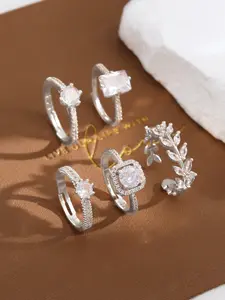 5 sets of high-end, exquisite, individual, simple geometric, light luxury and elegant copper zircon ring sets for women's wedding banquets Fashionable Jewelry Set