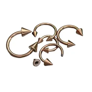 1 Piece Stunning Rose Gold Spiked Circular Barbell Horseshoe Ring!