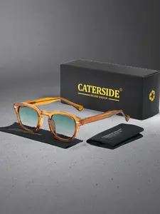 CATERSIDE Vintage Thick Frame Sunglasses with Gradient Lenses, Uv400 Protection, Fashionable Color Block Design, Perfect for Travel, Beach, Music Festivals