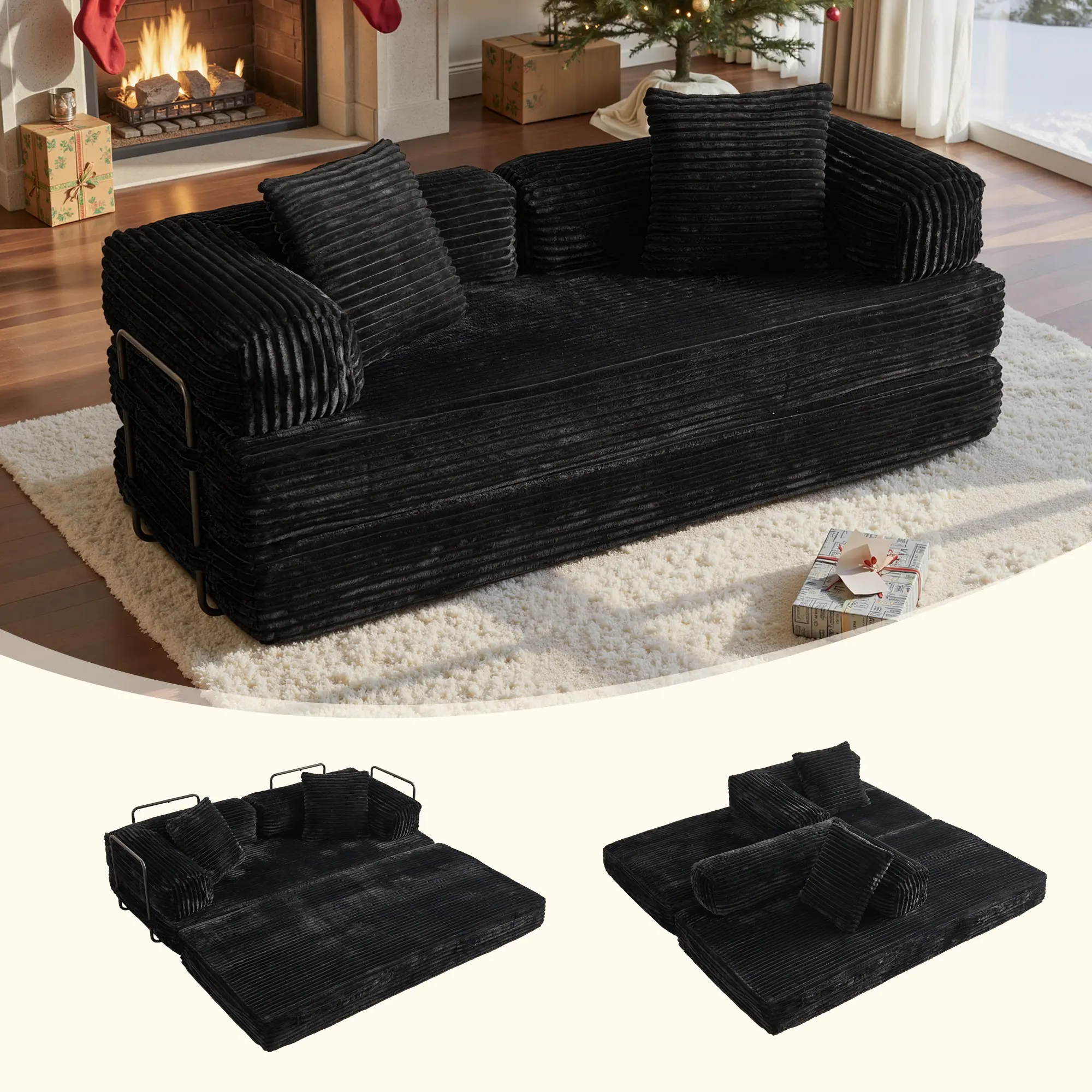XIZZI 81" Boneless Cloud Couch with Fixed-Shape Frame Folding Convertible Sofa Bed Loveseat Sleeper Pull Out Bed Modular Futon for Living Room Bedroom Lounge Studio