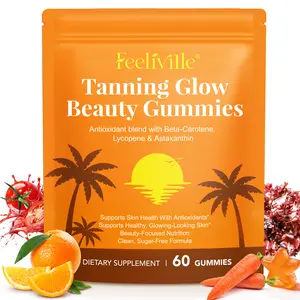 Feeliville Astaxanthin Tanning Gummies Sun-Free,Tanning Gummies Dietary Supplement for Radiant Tan Sun Kissed Glow Natural Tan Support Melanin,Easy to Carry, No Water Making it Easy Enjoy a Healthy Tan Every Day 60Count