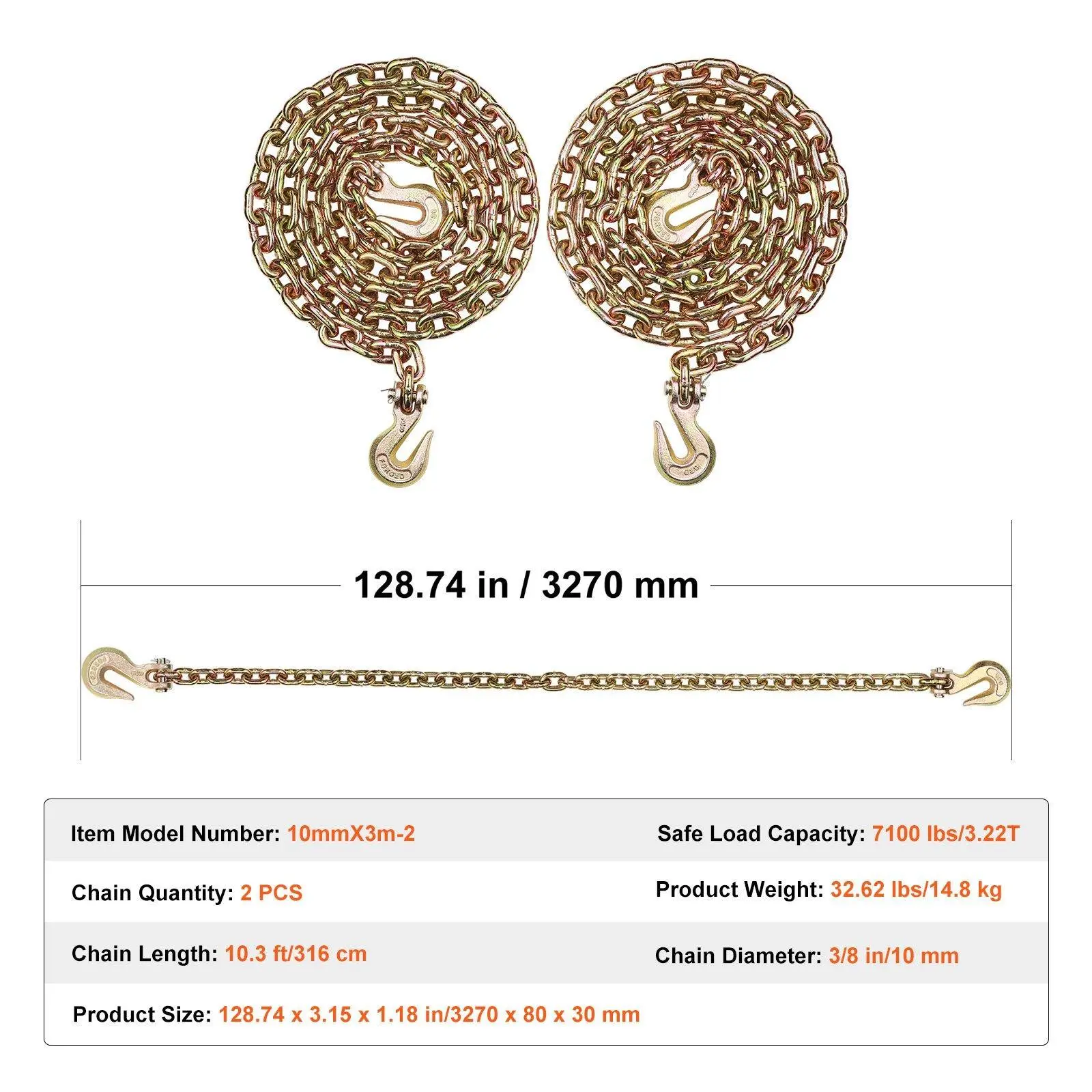 3/8"x10.3' 7100 lbs【 2 Pack】