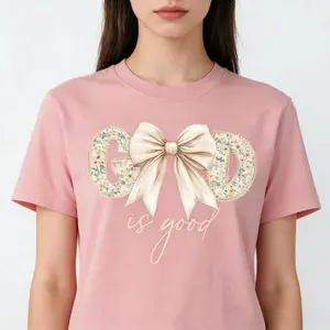 Unisex God Is Good Coquette Bow T-Shirt Sweatshirt Hoodie Unisex Christian Floral Letters Graphic Tee Religious Faith Quote Easter Sunday Outfit Bible Verse Clothing Soft Cotton  Style Oversized Church Gift for Her Mom Women Spring Aesthetic Trendy