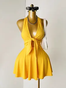 New Chest Strap Backless Halter A-Line Dress, Stylish Front Tie Design, Perfect for Summer Parties & Casual Wear, Trendy Chic Women's Fashion, Womenswear