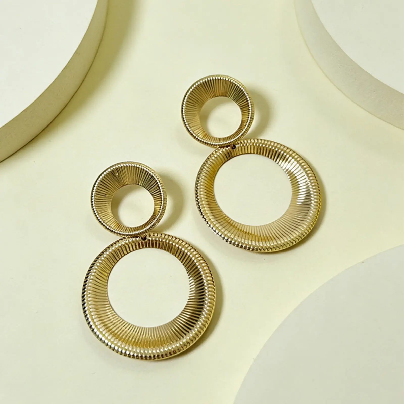 Large Statement Hoop Earrings for Women, Double Interlocking Metal Dangle Hoops, Female Fashion Jewelry for a Party, Interlocking Hoops