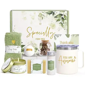 Thank You Gifts for Women, Appreciation Gifts for Teacher Employee Sage Green  Basket with 12oz Mug with Handle,  Joy Jar  Set Box for Coworker Female  Christmas Birthday
