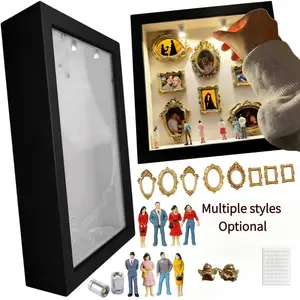 DIY Mini Museum Silhouette Box, Shadow Box Frame Display Case, Personalized Photo Shadow Boxes Display with Mini Museum Figurines & Mini Gold Frames& Angel Figurines, Gift for Valentine's Day & Anniversaries
