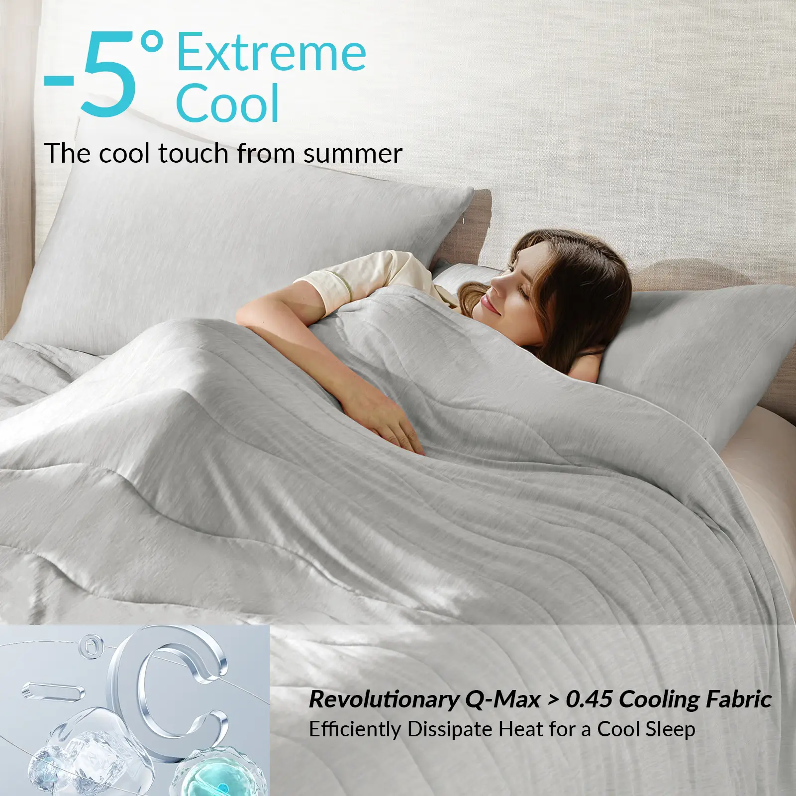 tina‘s home Cooling Blanket Set Q-Max 0.45 for Hot Sleeper, Double-Side Lightweight Summer Comforter, Super Soft & Breathable, Machine Washable