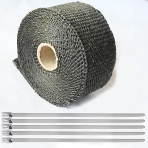 Exhaust Heat Tape Wrap 2" x 16.5' Black Exhaust Heat Wrap Roll for Motorcycle Fiberglass Heat Shield Tape with Stainless Ties