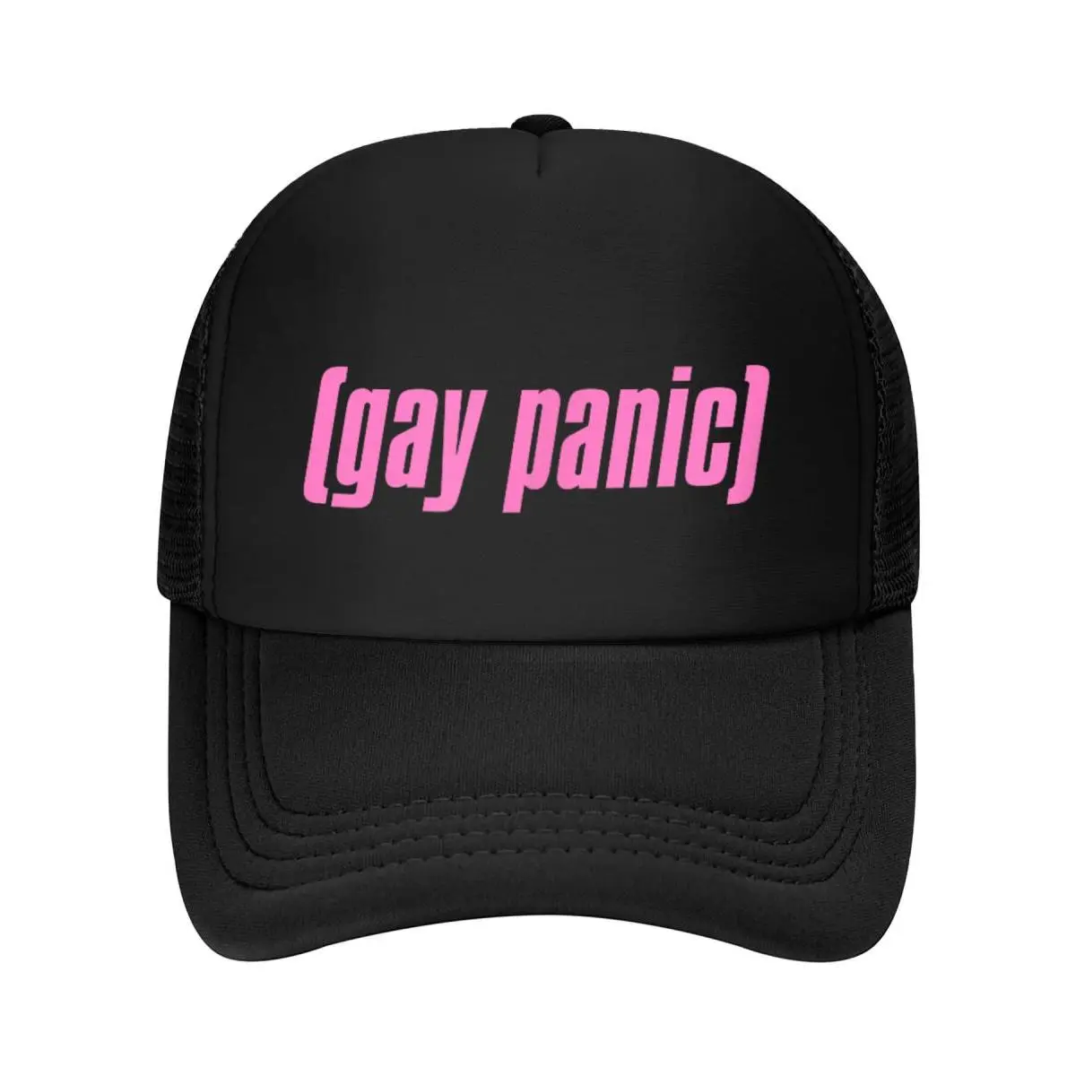 Unisex Gay Panic Meme Graphic Print Trucker Hat - LGBT Pride Mesh Fabric Cap, UV Shielded, Durable, Lightweight, Breathable, Flat Dry for Casual Sports & Outdoor Wear