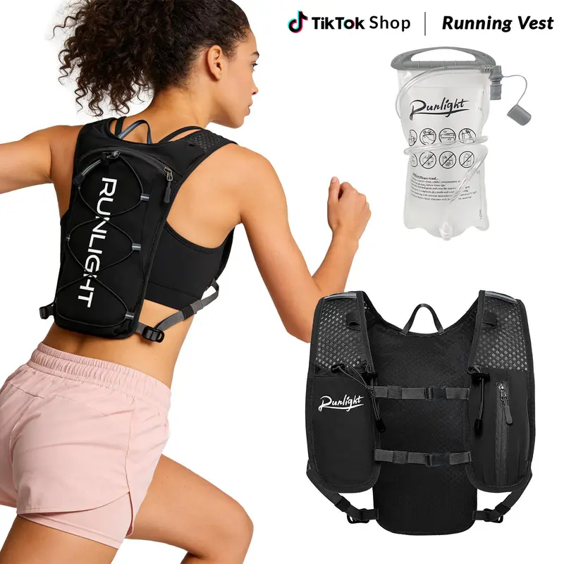 Runlight Unisex Fit Activewear Running Hydration Vest for Trail Runners - 1.5L (40 to 59 fl oz) Leak-Proof Water Bladder, Adjustable Straps, Lightweight Breathable Minimalist Athletic Outdoor Marathon Pack, 40 To 59 Fluid Ounces