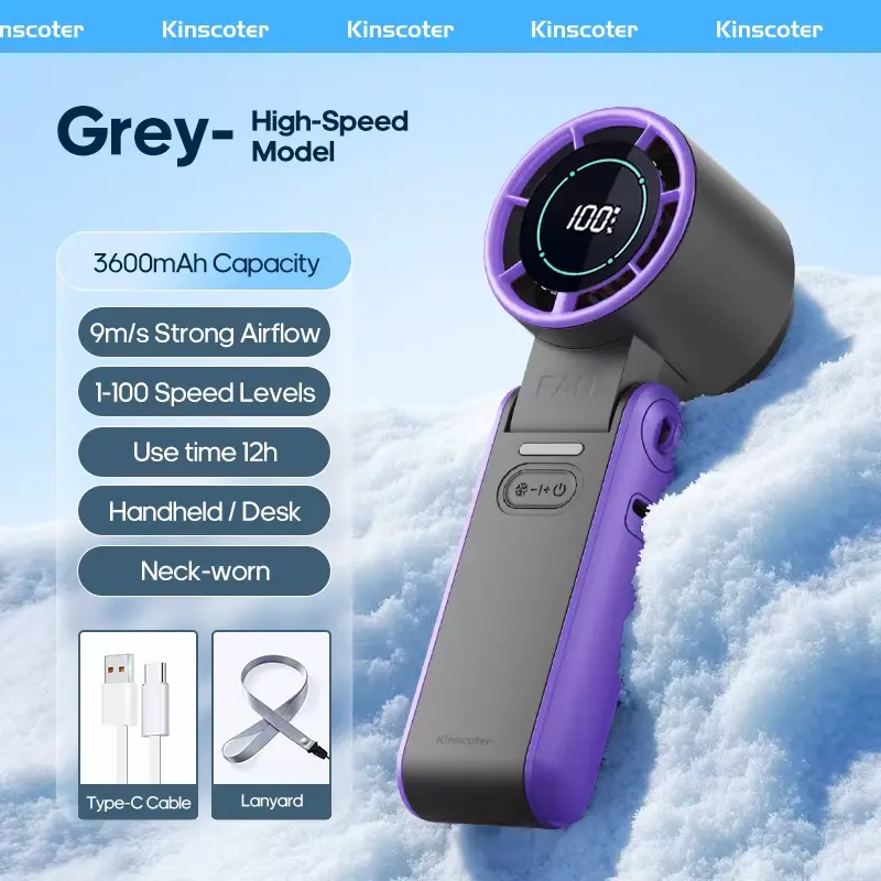 KINSCOTER Outdoor Foldable Portable Handheld Fan Mini Cooling Rechargeable 3600Mah 100-Level Free Control High Speed Turbo Fan kinscoter