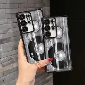 Magnetic Radio Tape Cassette Phone Case Compatible with Samsung Galaxy S25, S24, S23, S22, S21 FE Ultra Plus 4G/5G - Anti-Drop Transparent Soft Back Cover