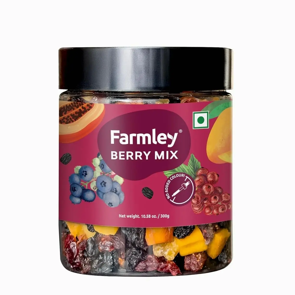 Farmley's Berry Mix | 8-in-1 Mixed Berries | Black Raisin, BlackCurrant, Peach, Papaya, Mango, Blueberry, Strawberry, Cranberry | 10.5 oz