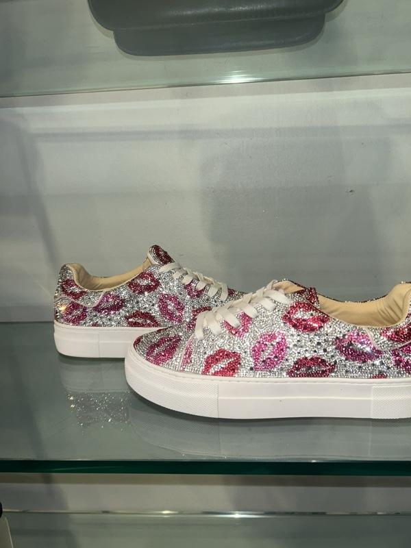 Betsey Johnson Sidny Sneaker with Glittering Lips Design and White Sole