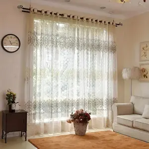 Sheer Curtains 2 Panel Luxury Golden Floral Drapes for Living Room Bedroom,Grommet,63 84 96 inch Length