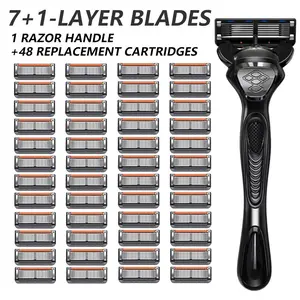 Men's Manual Razor Set, 1 Handle with 12-48 Replacement Blades, Sharp Durable, Easy to Clean, Facial Shaving Tool for Men