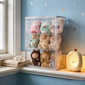 3-Layer Clear Acrylic Display Cabinet with Magnetic Door, Freestanding Storage Organizer for Home & Store