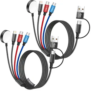 2 Pack 4 in 1 Multi Charging Cable, Cruise Essentials Travel Charger for Apple iWatch iPhone 17 16 15 USB C Android, Car Accessories Compatible with iWatch Ultra SE Series 11-1