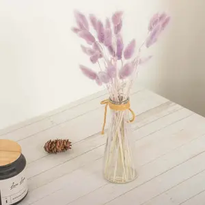 50-Pack 15" Lavender Lilac Dried Bunny Tail Grass - Fluffy Lagurus Ovatus Ornamental Grass for Rustic Home Decor, Boho Wedding, Office & Room Accents