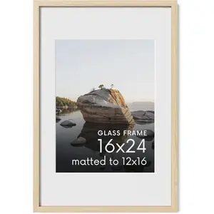 16x24 Picture Frame with Real and Natural Oak Matted to 12x16 - Oak 16x24 Frame Wood - Includes Vertical & Horizontal Hang - for Home, Office (16x24 in, Natural)