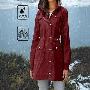 LightweightWaterproofWomen'sJacketwithRemovableHoodandStripesforOutdoorActivitiesBreathableComfort