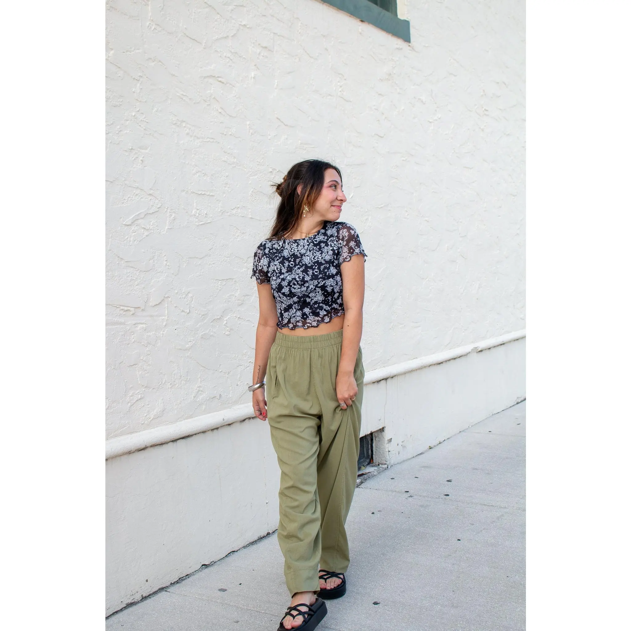 Arizona Elastic Waist Pants Olive