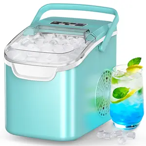 COWSAR Countertop Ice Maker Machine, 8 Ice Cubes in 6 mins, 26lb/Day Ice with 2 Sizes- Portable Mini, Energy Saving & Basket/Scoop for Home/Party/Travel/Camping/Bar,Black