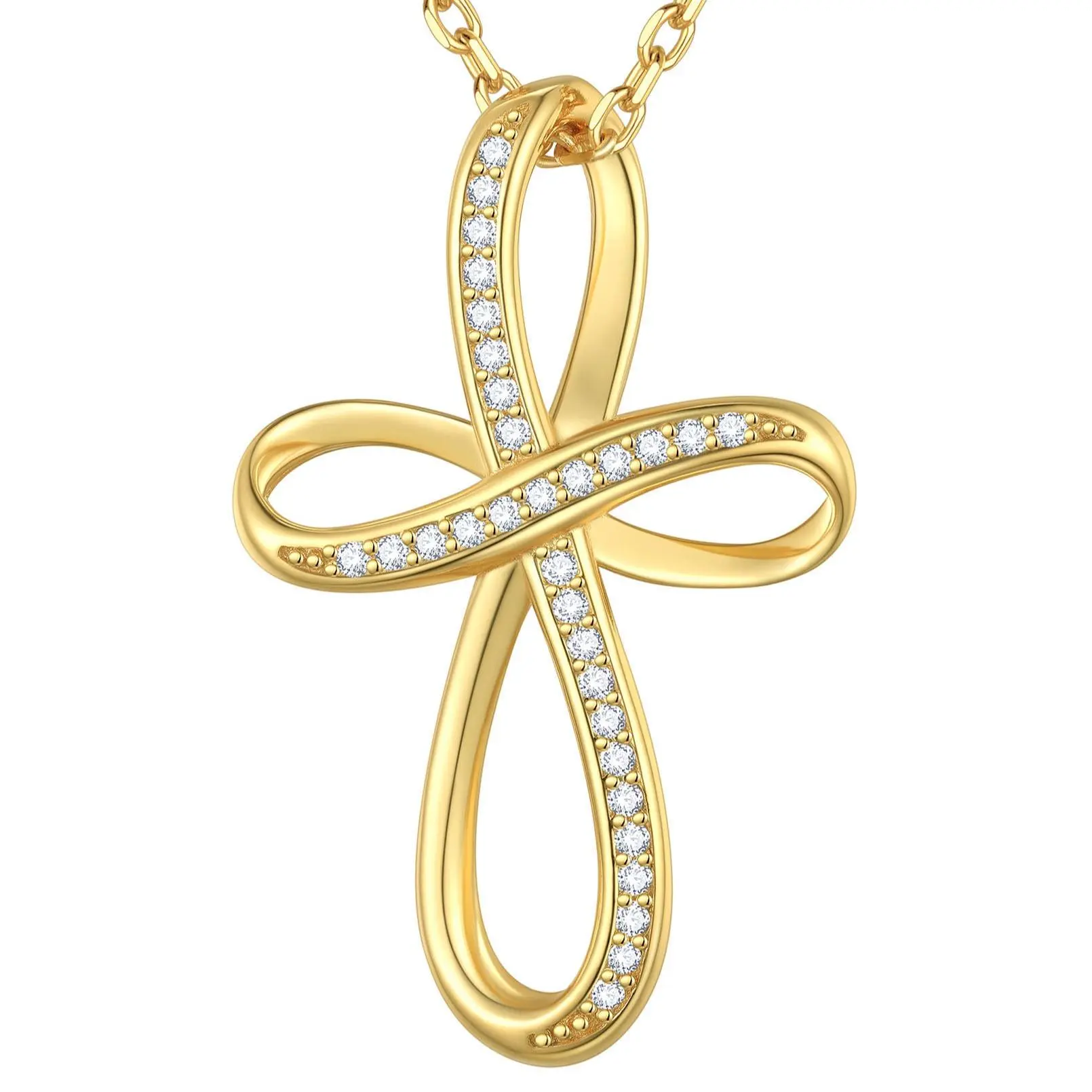 Cubic Zirconia Infinity Cross-Golden