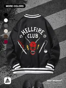 Stranger Things Hellfire Club Graphic Baseball T-Shirt, Casual Fitted Round Neck for Home or Outdoor Wear, Breathable and Stylish Top
