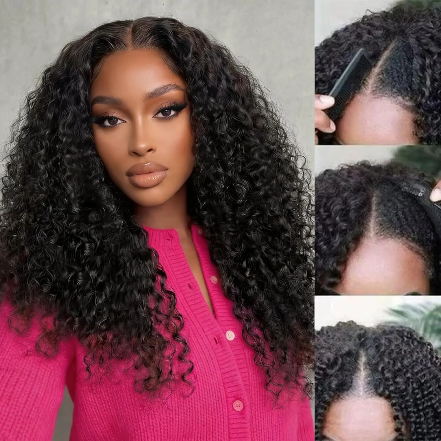 Glueless V Part Wigs Human Hair Wig Deep Wave No Leave Out Real Scalp Bling Hair Beginner Friendly No Sew In No Glue With Invisible Strap Drawstring Burseme Curly Wigs For Women 180% Density