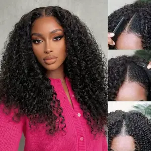 Glueless V Part Wigs Human Hair Wig Deep Wave No Leave Out Real Scalp Bling Hair Beginner Friendly No Sew In No Glue With Invisible Strap Drawstring Burseme Curly Wigs For Women 180% Density