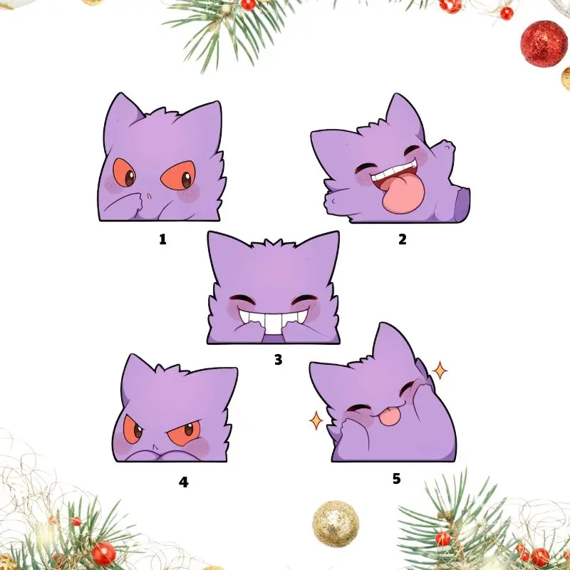 Gengar Vinyl Peeker Sticker, Waterproof Matte Decal for Laptop, Water Bottle Sticker, Window Vinyl Car Decals Anime Poke Stickers