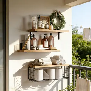 Three-Tier Floating Wall Shelf, Wooden Storage Rack Wall Mount Organizer for Bathroom Kitchen Living Room, Wall-Mounted Decorative Shelving Unit