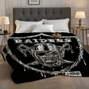 Raiders Zombie Emblem themed printed Flannel blanket - soft and comfortable, suitable for sofas, bedrooms, offices, and as an ideal gift.