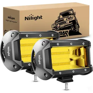 Nilight 2PCS 5Inch 72W Double Row Wide Beam Amber Flood LED Light Bars, 10800Lumens Driving Fog Lights with Aluminum Alloy Sliding Mount, Waterproof Universal Off Road Accessory for Trucks