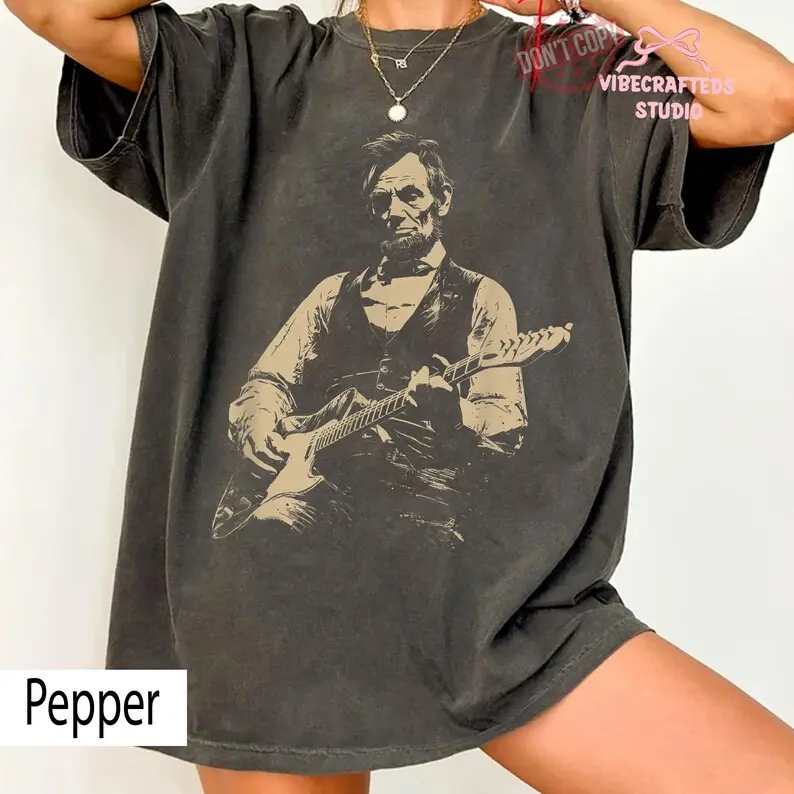 Comfort Colors Abraham Lincoln Guitar Shirt, Funny History Music Tee, Vintage Americana Graphic T-Shirt, History Lover Gift
