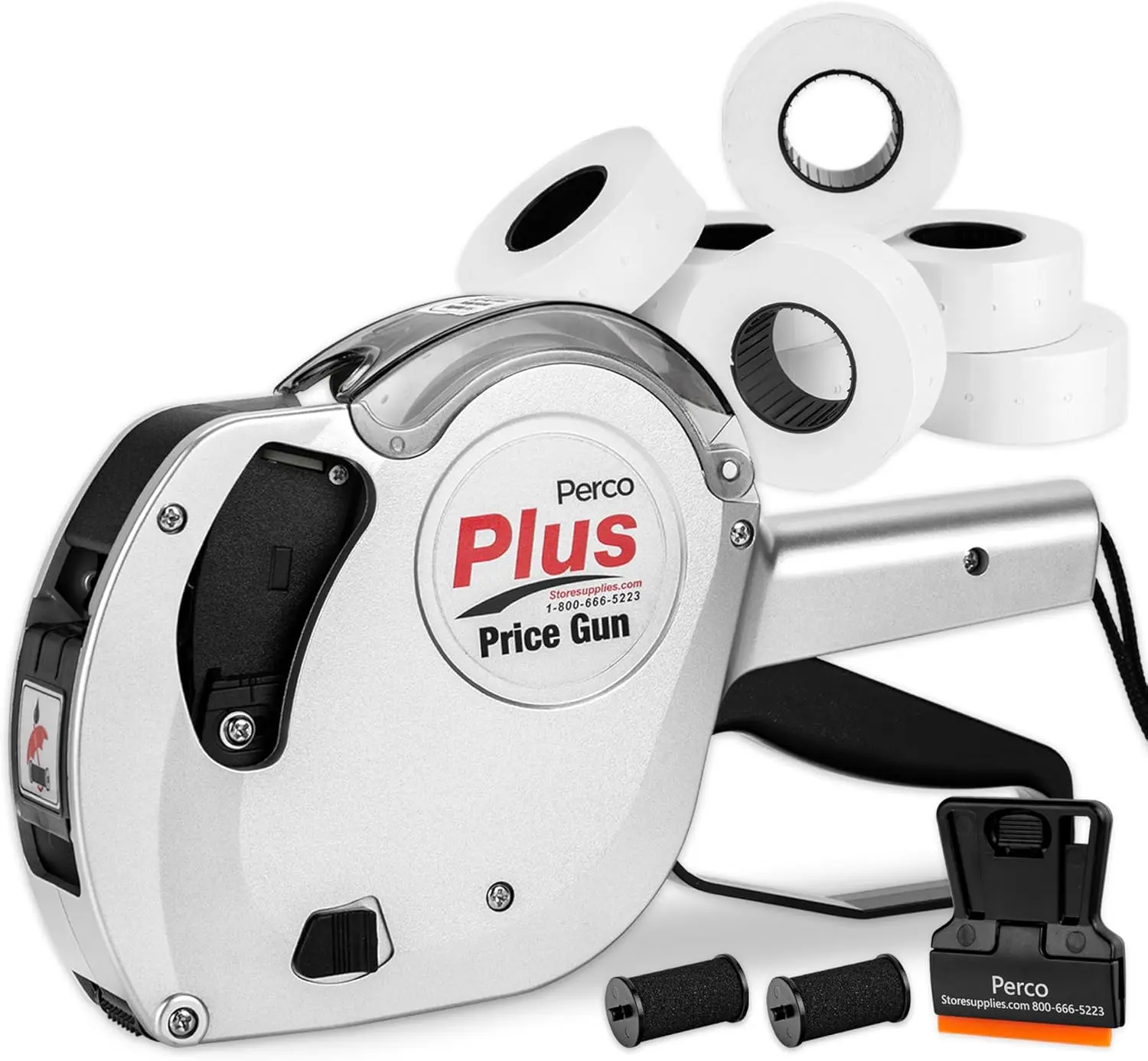 Perco Plus 1-Line Price Marking Gun with Labels Kit - Compares to Monarch 1131-01 Band Includes 1-Line 8-Character Band Price Labeler Gun, 9,000 Blank White Labels, a Label Scraper, and an Extra Inker