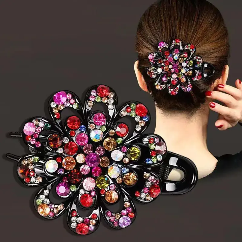 Rhinestone Decorated Flower Design Hair Clip, Bridal Barrette Crystal Fancy Decorative Hair Accessories for Women, Trendy All-match & Exquisite Hair Clip for Birthday Gift, Wedding Hair Accessories, Metal Hair Clips