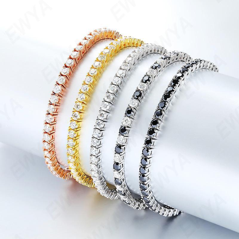 EWYA 925 Sterling Silver Moissanite Bracelet 0.1ct 3mm D VVS1 Diamond with GRA for Women Sparkling Wedding Party Fine Jewelry