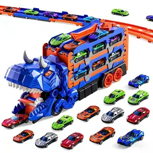 T-Rex Transformable Toy Truck with 12 Small Cars - Track  Combo, Interactive Educational Gifts for Kids