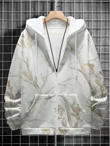 Unisex Hooded Zipper Jacket, Long Sleeve Fitted Casual Street Style Outerwear, Suitable for Men & Women, Daily Wear Essentials