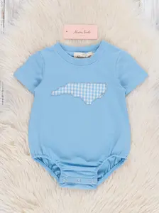 North Carolina Embroidered Gingham Bubble Romper