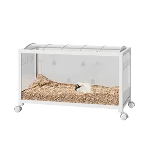 Large Hamster Cage with Acrylic Viewing Panels, 360° View Small Guinea Pig Cage with Ventilated Top, 37.8" l Metal Stackable Critter Cage for Chinchillas, Gerbils, Hedgehogs, Mice