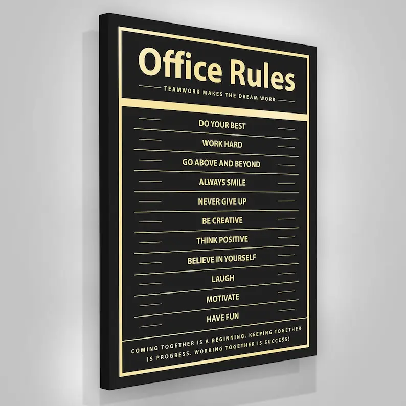 Office Rules Wall Decor Poster, Motivational Team Quote Art, Perfect For Office Decoration, High-Quality Inspirational Office Poster