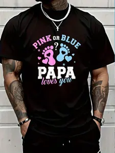 100% Cotton Gender Reveal GiftsGender Reveal Papa Dad T-Shirt Women's Men's Graphic Tee Crew Neck summer vacation Tops