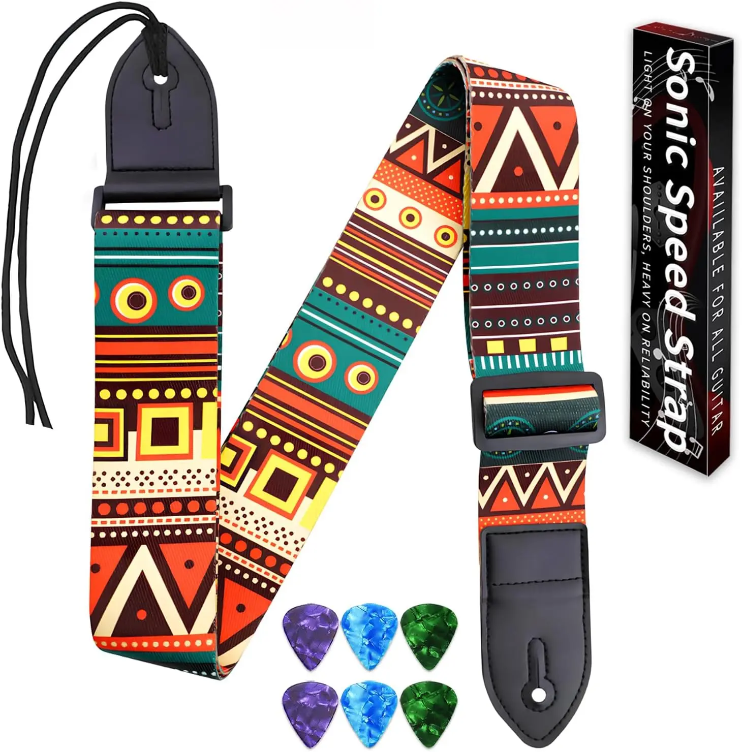 Guitar Strap,Acoustic Electric Guitar With 6 count Picks Guitar Accessories, for  Guitars