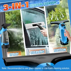 3-in-1 Rechargeable Window Vacuum Cleaner and Squeegee Wireless with 10inch Blades for Efficient Spraying, Wiping, and Vacuuming of Windows