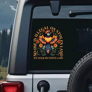 No One Is Illegal On St0len Land - We Walk On Native Land Decal, UV Sticker, Indigenous Awareness Vinyl Sticker, Native American Car Laptop Water Bottle Sticker