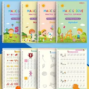 Kindergarten learning supplies set, Children's hard pen calligraphy script book, Magic Calligraphy Practice Book, Educational Science Toys Calligraphy Script Book, Anti-fading Three-dimensional Embossed Calligraphy Practice Book, Spiral Notebook